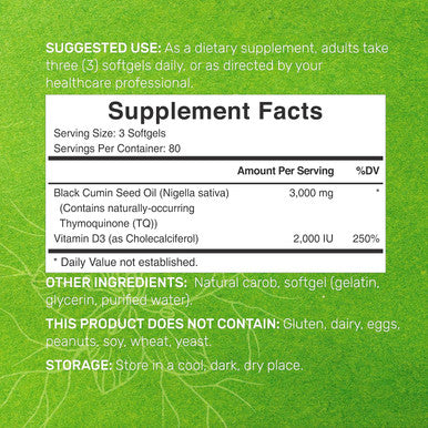 Deal Supplement Black Seed Oil 3000mg with Vitamin D3 2000IU 240 Softgels | Cold-Pressed Nigella Sativa Naturally Occurring Thymoquinone (TQ) | Immune Heart Joint & Bone Health Support