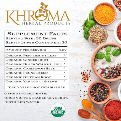 Khroma Herbal Products Khroma Organic Digestive Blend - 2 oz Liquid Dietary Supplement - 30 Servings in a Glass Bottle