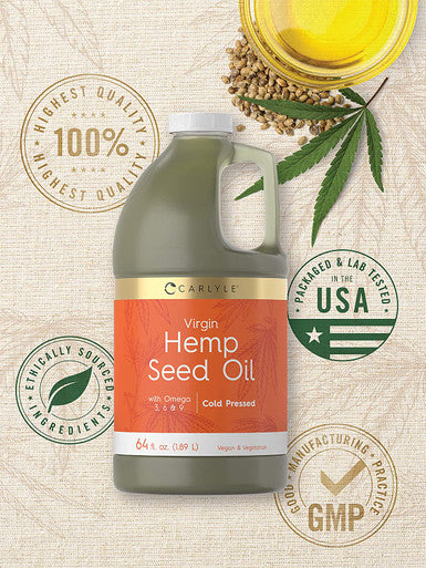 Hemp Seed Oil | 64 fl oz | Virgin, Cold Pressed | with Omega 3, 6, 9 | Vegan, Non-GMO, Gluten Free | by Carlyle