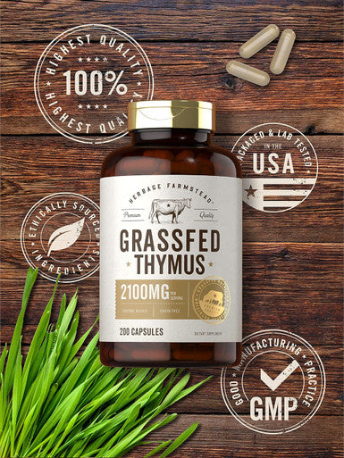 Carlyle Grass Fed Beef Thymus Bovine Supplement | 4200mg | 200 Capsules | Pasture Raised Non-GMO Gluten | by Herbage Farmstead