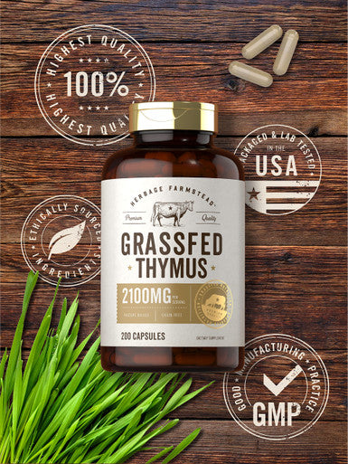 Grass Fed Beef Thymus Supplement | 4200Mg | 200 Capsules | Pasture Raised, Non-Gmo, Gluten Free | By Herbage Farmstead