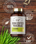 Grass Fed Beef Pancreas 550mg | 200 Capsules | Desiccated Pasture Raised Bovine Supplement | Non-GMO, Gluten Free | by Herbage Farmstead