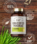 Grass Fed Beef Pancreas 550Mg | 200 Capsules | Desiccated Pasture Raised Bovine Supplement | Non-Gmo, Gluten Free | By Herbage Fa