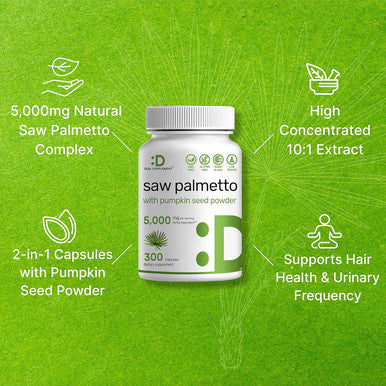Deal Supplement Saw Palmetto Supplement 5000mg with Pumpkin Seed 300 Capsules | Promotes Prostate Health | DHT Blocker | Hair Growth Vitamins Maintain Normal Urinary Frequency