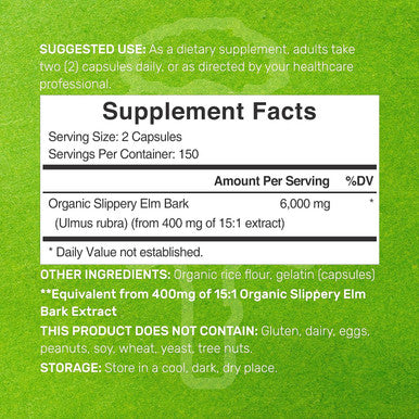 Deal Supplement Slippery Elm Capsules 6000mg Per Serving 300 Pills Made with Organic Inner Bark Powder Extract Natural Herb for Soothing Throat & Digestive Support Non-GMO