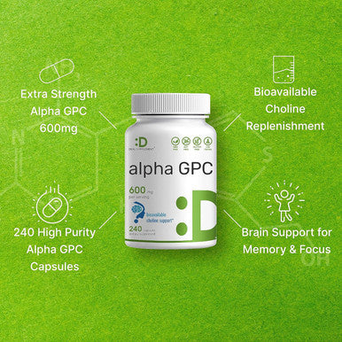 Deal Supplement Alpha GPC 600mg Per Serving 240 Capsules Bioavailable Choline Replenishment Nootropic Brain Health Supplements for Memory and Focus Non-GMO Gluten