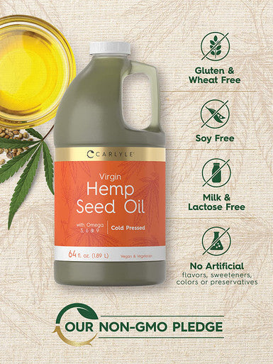 Hemp Seed Oil | 64 fl oz | Virgin, Cold Pressed | with Omega 3, 6, 9 | Vegan, Non-GMO, Gluten Free | by Carlyle