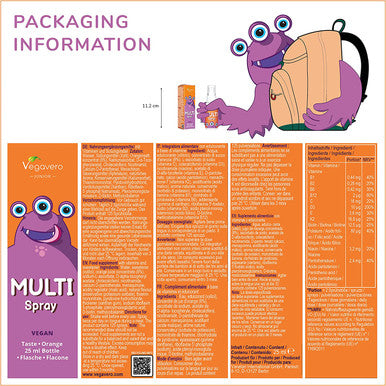 Multivitamin for Kids Spray VegaveroÃƒâ€šÃ‚Â® | Natural Orange Flavour | No Added Sugar | with Vitamin C, D3, K2 & All B Vitamins | 120 Sprays | Childrens Multivitamin Liquid | Vegan