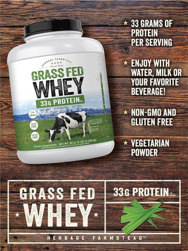 Carlyle Grass Fed Whey Protein Powder | 5lb (80 oz) | 33g of Protein Per Serving | Unflavored | Sugar and Hormone | Non-GMO and Gluten Supplement | by Herbage Farmstead