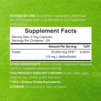 Deal Supplement L Methylfolate 15mg Per Serving 240 Veggie Capsules Active Folic Acid Form (5-MTHF) Bioavailable Methylated Folate Prenatal Energy & Brain Support Supplement Non-GMO