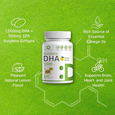 Deal Supplement DHA Supplements | 240 Softgels Burpless Lemon Flavor DHA 1000mg + EPA 500mg Wild Caught Fish