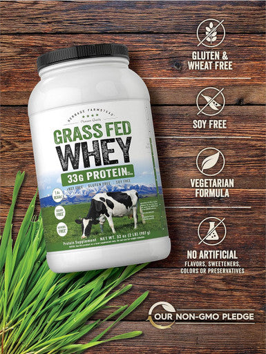 Carlyle Grass Fed Whey Protein Powder | 2lb | 33g of Protein Per Serving | Unflavored | Sugar and Hormone | Non-GMO and Gluten Supplement | by Herbage Farmstead