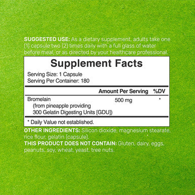 Bromelain Supplement 500mg , 180 Capsules, Optimal Dosage (300 GDU/g) for Digestive Health, Proteolytic Enzyme, Support Joint Health, Anti-Inflammatory & Nutrient Breakdown*