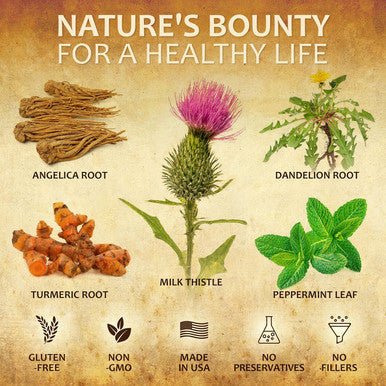 Herbalicious Liver Supplement Natural Liver Support Drops Herbal Supplement Drink with Milk Thistle Angelica Root Dandelion Root Turmeric Peppermint - Liver Cleanse Detox 4 fl oz