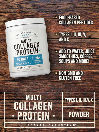 Carlyle Multi Collagen Protein Powder | 9oz | Unflavored | Types I II III V X | 20g Per Daily Dose | Non-GMO Gluten | by Herbage Farmstead