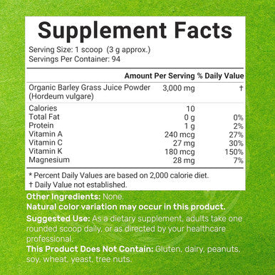 Deal Supplement Sustainably US Grown Organic Barley Grass Juice Powder 10oz Raw Cold Pressed Source Greens Superfood Booster Retains Vitamins Minerals Antioxidants & Chlorophyll Non-GMO