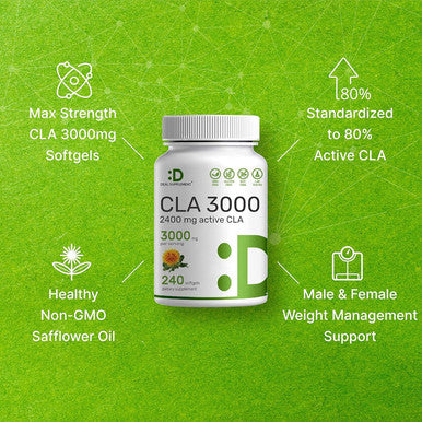 Deal Supplement Ultra Strength CLA 3000mg | 240 Softgels Active Conjugated Linoleic Acid from Safflower Oil
