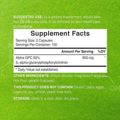 Deal Supplement Alpha GPC 600mg Per Serving 240 Capsules Bioavailable Choline Replenishment Nootropic Brain Health Supplements for Memory and Focus Non-GMO Gluten