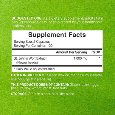 Deal Supplement St. John's Wort Extract 1000mg - 240 Capsules Retains 3000mcg Active Hypericins | Premium North American Source