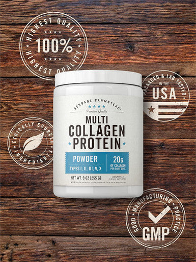 Carlyle Multi Collagen Protein Powder | 9oz | Unflavored | Types I II III V X | 20g Per Daily Dose | Non-GMO Gluten | by Herbage Farmstead