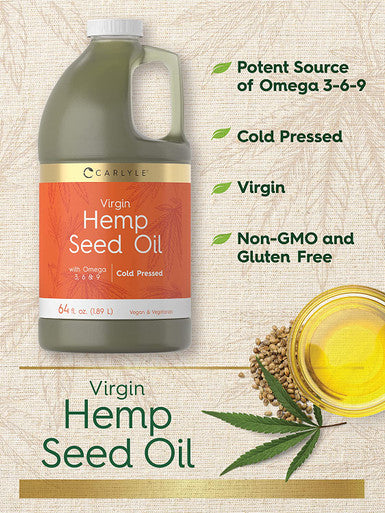 Hemp Seed Oil | 64 fl oz | Virgin, Cold Pressed | with Omega 3, 6, 9 | Vegan, Non-GMO, Gluten Free | by Carlyle