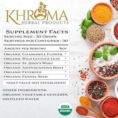 Khroma Herbal Products Happy Organic Mood Supplement - by Khroma Herbs - 30 Servings - Made in USA - Packed in a Glass Bottle