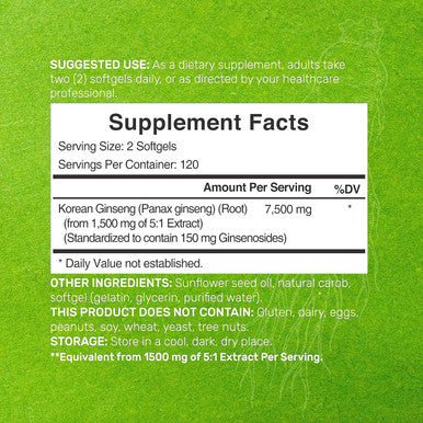 Deal Supplement Korean Red Panax Ginseng Root Extract 7500mg Serving 240 Softgels 150mg Active Ginsenosides