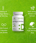 Deal Supplement Ginkgo Biloba 500mg Per Serving 240 Capsules 4 Month Supply Grown in Northern Asia Extra Strength Promotes Brain Function
