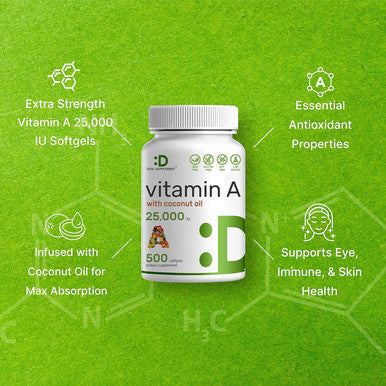 Deal Supplement High Potency Vitamin A 25000 IU 500 Coconut Oil Softgels | Easily Absorbed Natural Fish Liver Oil Source Vitamins for Eye Immune & Skin Health Easy to Swallow Non-GMO