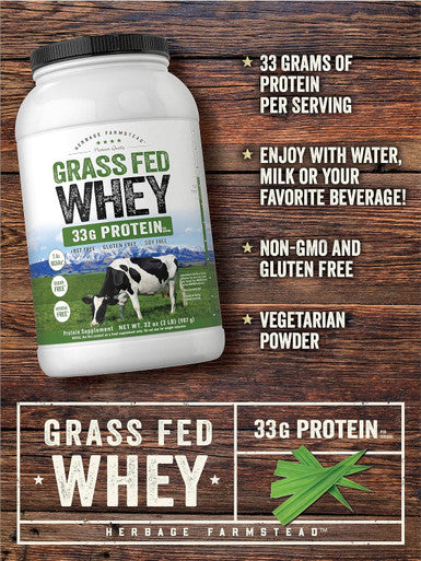Carlyle Grass Fed Whey Protein Powder | 2lb | 33g of Protein Per Serving | Unflavored | Sugar and Hormone | Non-GMO and Gluten Supplement | by Herbage Farmstead