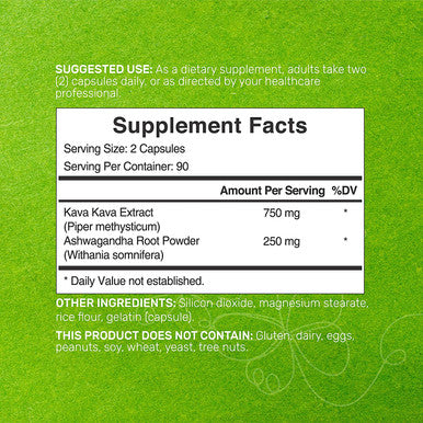 Kava Kava with Ashwagandha, 1000mg Per Serv, 180 Capsules | 5% Active Kavalactones | Ashwagandha Root + Piper Methysticum Extract (Root), 3 Months Supply, Support Relaxation & Positive Mood