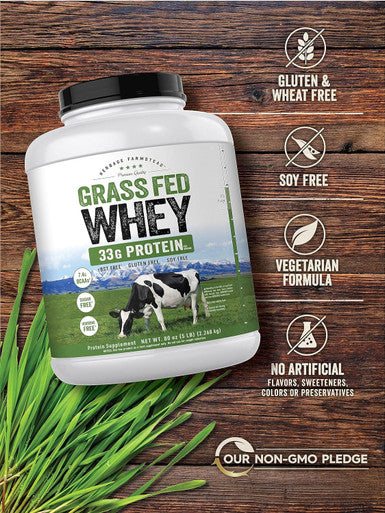 Carlyle Grass Fed Whey Protein Powder | 5lb (80 oz) | 33g of Protein Per Serving | Unflavored | Sugar and Hormone | Non-GMO and Gluten Supplement | by Herbage Farmstead
