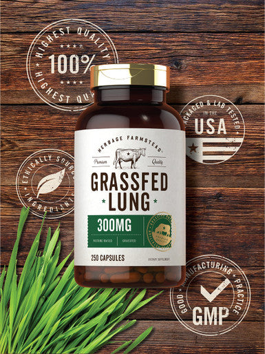 Grass Fed Beef Lung Capsules With Liver | 600Mg | 250 Count | Non-Gmo, Pasture Raised | By Herbage Farmstead