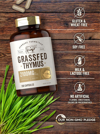 Carlyle Grass Fed Beef Thymus Bovine Supplement | 4200mg | 200 Capsules | Pasture Raised Non-GMO Gluten | by Herbage Farmstead