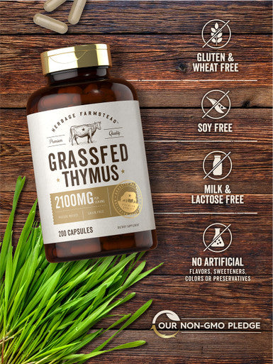 Grass Fed Beef Thymus Supplement | 4200Mg | 200 Capsules | Pasture Raised, Non-Gmo, Gluten Free | By Herbage Farmstead