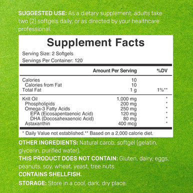 Deal Supplement Antarctic Krill Oil 1000mg Per Serving 240 Softgels Mercury No Fishy Taste Rich in Omega-3s EPA DHA Astaxanthin & Phospholipids Non-GMO No Gluten