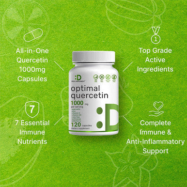 Quercetin Zinc Supplement - Quercetin 1000mg with Zinc, Vitamin C & D3 5000 IU - 120 Capsules, 2 Months Supply, Supports Healthy Immune & Anti- Inflammatory
