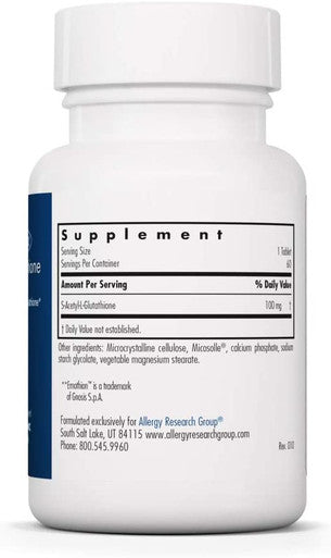 Allergy Research Group Acetyl-Glutathione 100 mg 60 Scored Tablets