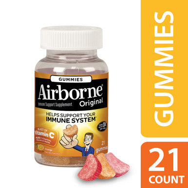 Airborne Orange Flavored Gummies, 1000mg of Vitamin C and Minerals & Herbs Immune Support 21 ct