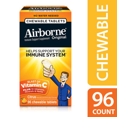Airborne Citrus Chewable Tablets, 96 Count - 1000Mg Of Vitamin C - Immune Support Supplement