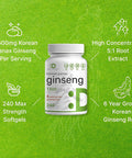 Deal Supplement Korean Red Panax Ginseng Root Extract 7500mg Serving 240 Softgels 150mg Active Ginsenosides