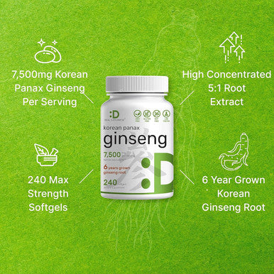 Deal Supplement Korean Red Panax Ginseng Root Extract 7500mg Serving 240 Softgels 150mg Active Ginsenosides