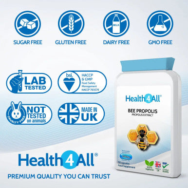 Bee Propolis High Strength 1000mg 90 Capsules (V) . Immune Support Natural Supplement Rich in Functional antioxidants. Made in The UK by Health4All