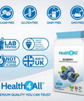 Bilberry Strong Extract 8,000mg 60 Capsules (V) . Vegan Capsules (not Tablets). Antioxidant for Eyesight. Made in The UK by Health4All.