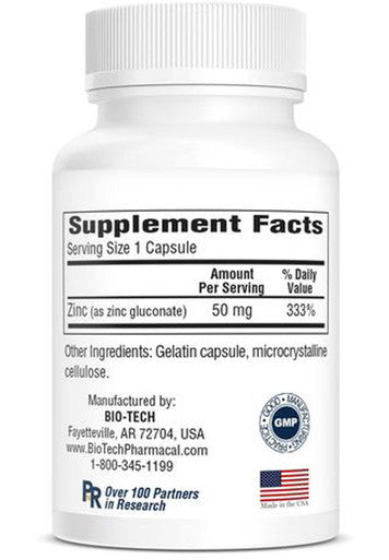 Bio-Tech - Zn-50 Zinc Gluconate 50 mg 100 caps