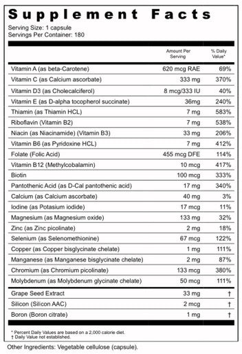 BioPlus Multivitamin Multimineral 180 caps by BioActive Nutrients