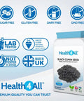 Black Cumin Seed 500mg 60 Capsules (V) (not Tablets) Nigella Sativa Vegan Immune Support Supplement. Made in The UK by Health4All.