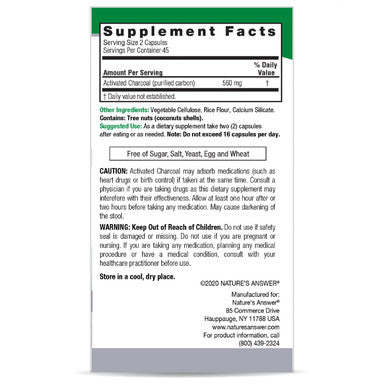 Nature's Answer Activated Charcoal Natural Origin Vegetarian Capsules 90 ea