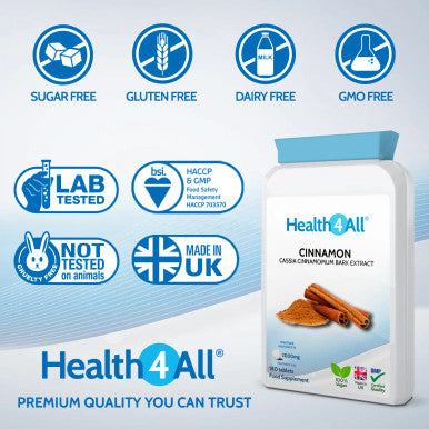 Cinnamon 2000mg 90 Tablets (V) (not Capsules) for Blood Sugar Control Made in The UK by Health4All