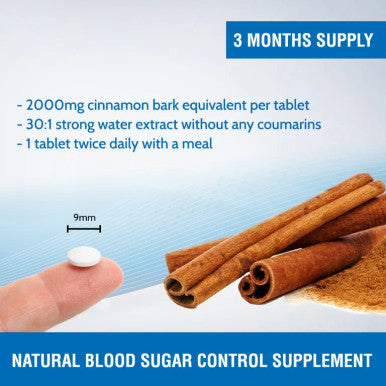 Cinnamon 2000mg 90 Tablets (V) (not Capsules) for Blood Sugar Control Made in The UK by Health4All